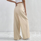 Pantalón ancho de mujer – Cintura alta – Tejido ligero – Corte fluido con pliegues y bolsillos