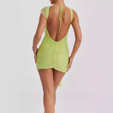 Vestido ajustado para mujer – Sin mangas – Espalda abierta – Volante asimétrico – Largo mini