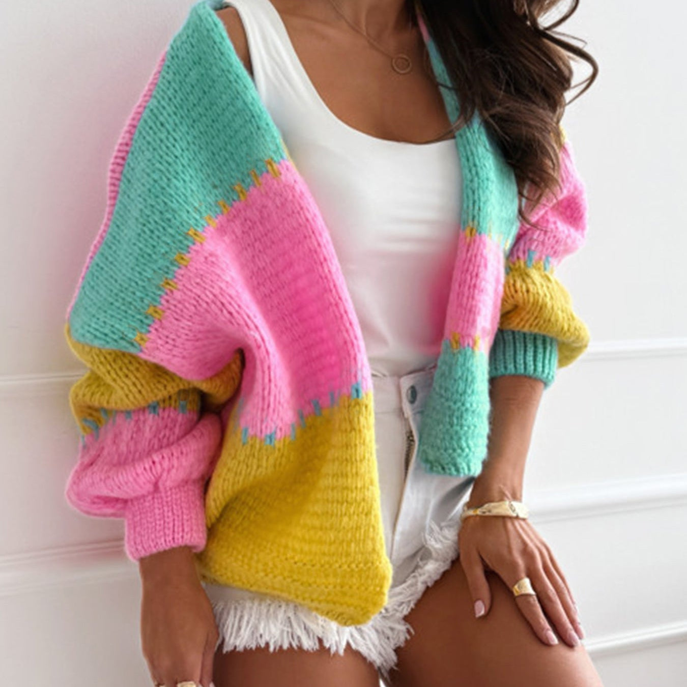 Chaleco holgado de punto con bloques de color y estilo informal