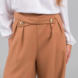 Pantalón ancho de mujer – Cintura alta – Botones decorativos – Corte largo y fluido