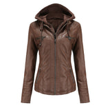 Chaqueta con capucha para mujer – Piel sintética – Corte entallado – Capucha desmontable – Bolsillos con cremallera
