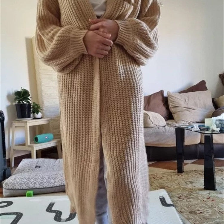 Cárdigan de mujer – Corte oversize – Punto de lana – Largo – Mangas largas – Parte delantera abierta
