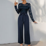 Mono de mujer – Elegante encaje – Mangas largas – Piernas anchas – Cinturón ajustable