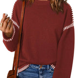 Suéter de mujer – Corte relajado – Punto trenzado – Cuello redondo – Mangas largas a rayas