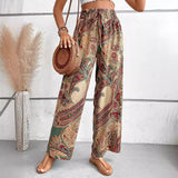 Pantalones anchos para mujer – Cintura elástica – Tejido transpirable – Corte holgado – Estampado bohemio