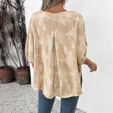 Blusa de mujer – Corte holgado – Detalle de cordones – Tejido transpirable – Mangas remangadas
