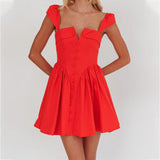 Vestido corto de mujer – Algodón ligero – Escote cuadrado – Cintura ajustada – Falda plisada