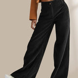Pantalones de mujer – Corte recto, cintura alta – Pana – Largo hasta el tobillo