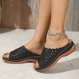 Sandalias de mujer – Mules abiertos – Recortes florales – Tacón bajo – Comodidad transpirable