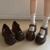 Zapatos de plataforma para mujer – Piel sintética – Tacón bloque – Punta redondeada retro