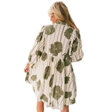 Vestido corto para mujer – Mezcla de algodón – Mangas abullonadas – Cuello en V – Cintura ajustada – Corte holgado
