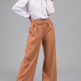 Pantalón ancho de mujer – Cintura alta – Botones decorativos – Corte largo y fluido