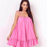 Vestido de verano para mujer – Algodón ligero – Corte holgado – Tirantes finos – Bajo con volantes