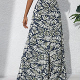 Pantalones anchos para mujer, cintura alta, tejido ligero, elegante estampado floral