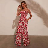 Mono de mujer – Cintura fruncida – Estampado floral – Tirantes finos – Pernera ancha