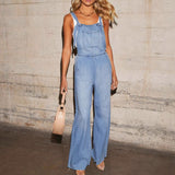 Mono de mujer – Denim largo – Corte holgado – Tirantes ajustables – Bolsillos
