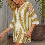 Conjunto de crochet para mujer: Top holgado con botones y pantalones cortos transpirables con cintura elástica.