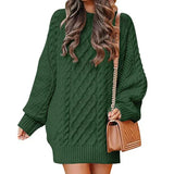 Vestido de suéter para mujer – Corte extragrande – Punto trenzado – Largo hasta la rodilla – Mangas largas