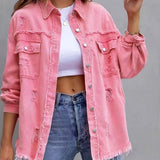 Chaqueta vaquera para mujer – Corte oversize – Lavado desgastado – Largo hasta media cadera