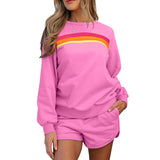 Conjunto de mujer: camiseta de manga larga y pantalones cortos de algodón, corte holgado.