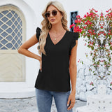 Blusa de mujer – Tejido transpirable y fluido – Corte holgado – Mangas con volantes – Cuello en pico