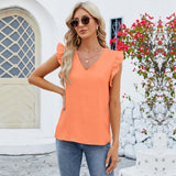 Blusa de mujer – Tejido transpirable y fluido – Corte holgado – Mangas con volantes – Cuello en pico