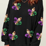 Sudadera de mujer – Corte holgado – Estampado de lentejuelas – Cuello redondo – Mangas largas