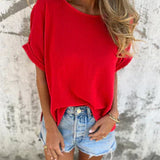 Top de mujer oversize – Corte holgado – Mangas cortas – Fibras naturales transpirables