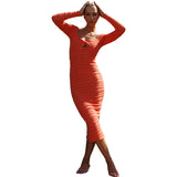 Vestido de punto para mujer – Corte entallado – Largo – Escote con abertura – Mangas largas