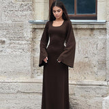 Vestido de mujer de manga larga – Punto acanalado – Corte sirena – Escote cuadrado