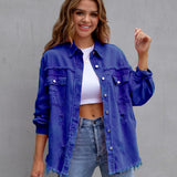 Chaqueta vaquera para mujer – Corte oversize – Lavado desgastado – Largo hasta media cadera
