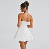 Vestido mini de mujer con hombros descubiertos - Corte en A - Lazo extragrande