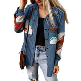 Chaqueta tipo cárdigan para mujer – Corte holgado – Estampado azteca – Abotonada – Pana