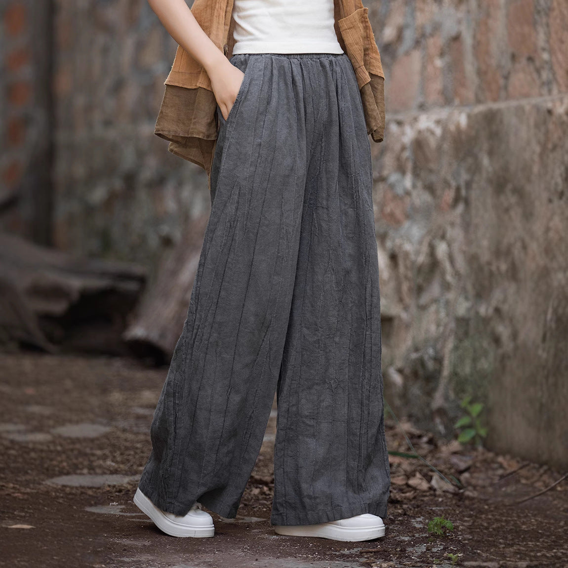 Pantalones anchos para mujer – Corte holgado – Cintura elástica – Estampado tie-dye vintage