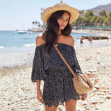 Vestido de mujer con hombros descubiertos – Cintura elástica – Mangas con volantes – Tejido ligero