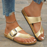 Sandalias planas sin cordones para mujer – Suela de corcho – Tira ajustable con hebilla metálica