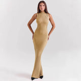Vestido sin mangas para mujer – Punto acanalado – Corte entallado – Cuello alto – Largo sirena