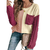 Sudadera de mujer – Corte holgado – Punto trenzado – Hombros caídos – Bolsillo de parche