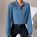 Top de mujer – Suéter informal – Corte holgado – Media cremallera – Mangas largas – Algodón suave