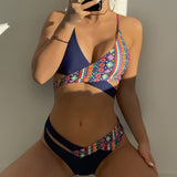 Traje de baño para mujer – Bikini de corte alto – Estampado geométrico – Tejido elástico transpirable