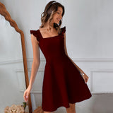 Vestido corto de mujer – Estilo skater – Tirantes con volantes – Tejido ligero y transpirable