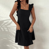 Vestido corto de mujer – Estilo skater – Tirantes con volantes – Tejido ligero y transpirable