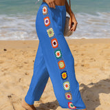 Pantalón de mujer – Corte relajado – Pierna acampanada – Detalle de crochet – Algodón transpirable
