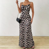 Vestido de mujer – Corte ajustado – Satén liso – Tirantes finos – Estampado animal – Maxi