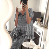 Conjunto de camisa y pantalón para mujer – Corte holgado – Tejido ligero – Detalles de volantes