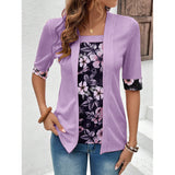 Blusa casual para mujer – Corte holgado – Efecto capas – Punto suave, mangas 3/4