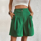 Pantalones cortos de mujer - Cintura alta - Corte holgado y fluido - Botones elegantes - Con bolsillos