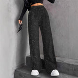 Pantalón ancho de mujer – Cintura alta – Acabado con lentejuelas – Cintura elástica
