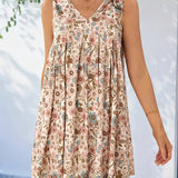 Vestido floral sin mangas con escote en V para mujer - Corte fluido en forma de A