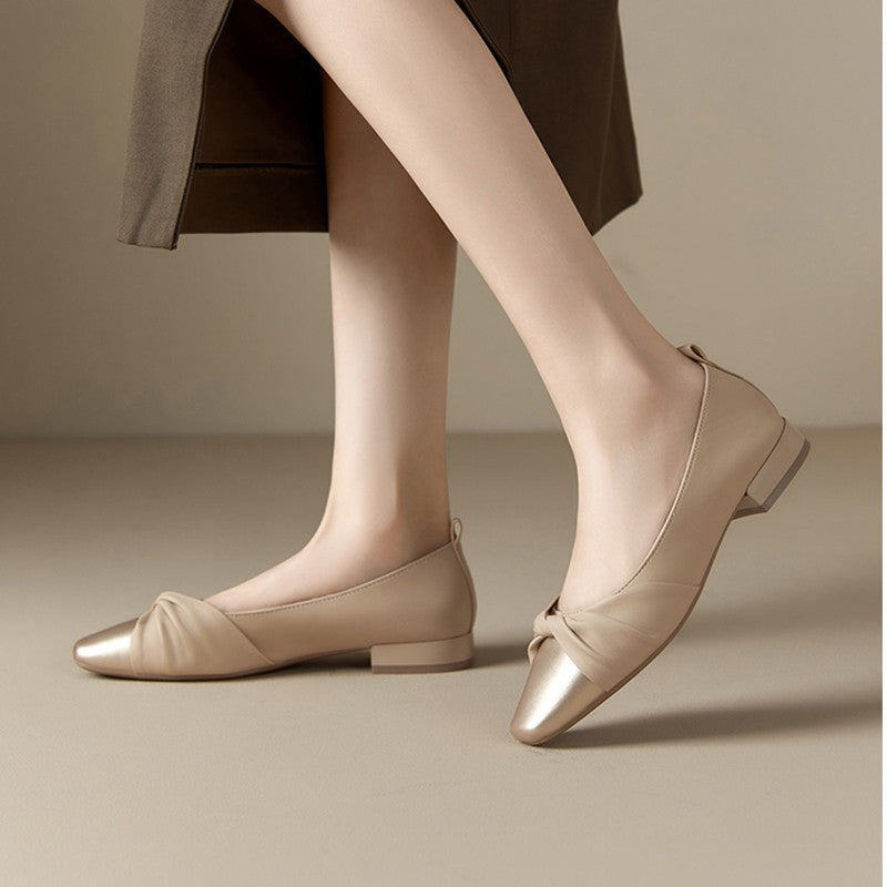 Zapatos de tacón bajo para mujer – Piel suave – Punta puntiaguda – Elegante tira retorcida